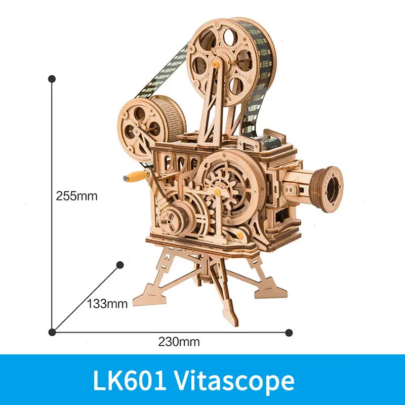 Robotime ROKR-proyector de manivela, Vitascopio de película clásica, rompecabezas de madera 3D, modelo de juguete de construcción para niños y adultos LK601