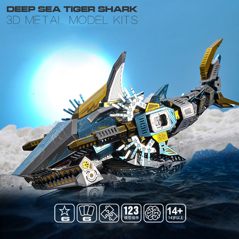 Tiburón Tigre Mecánico Metal 3D 123 piezas