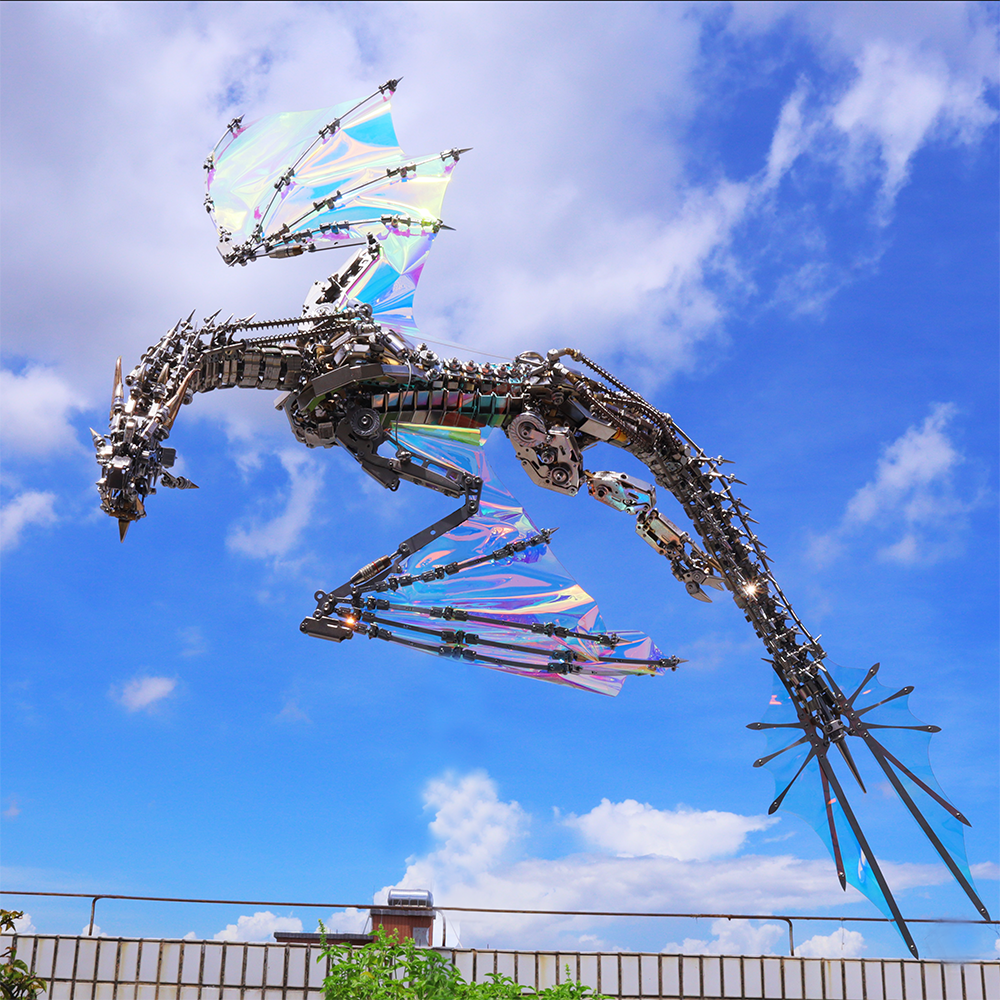 Dragón Mecánico Grande Metal 3D Criatura Mítica