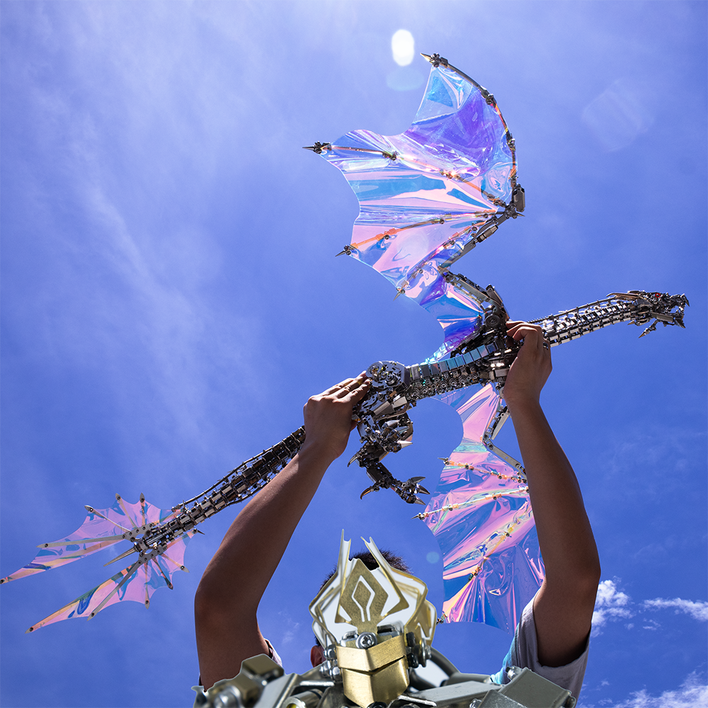 Dragón Mecánico Grande Metal 3D Criatura Mítica