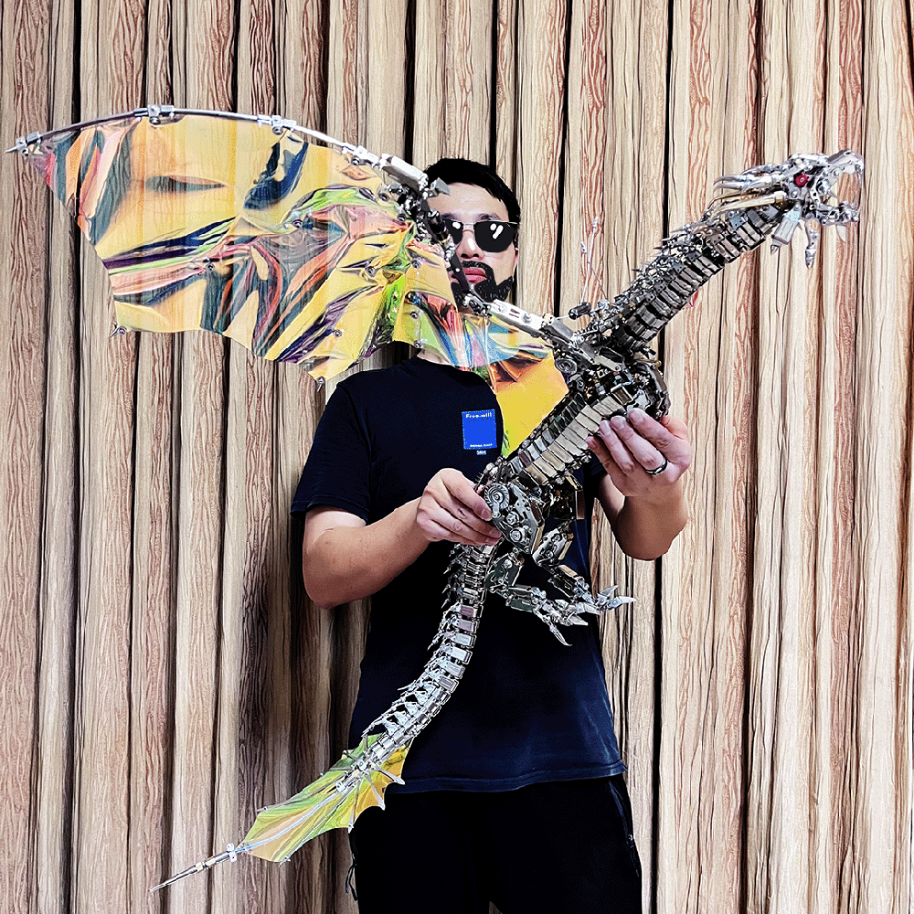 Dragón Mecánico Grande Metal 3D Criatura Mítica