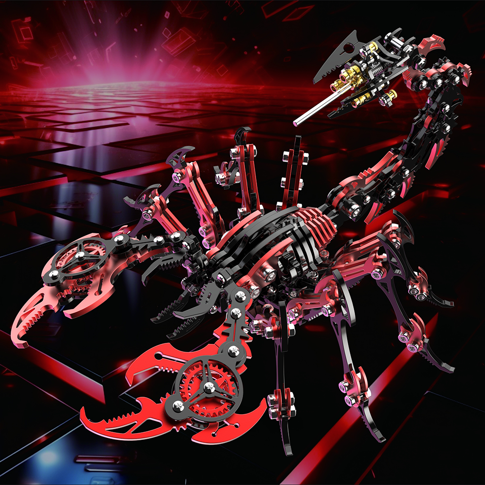 Escorpión Mecánico Rojo Negro Metal 3D