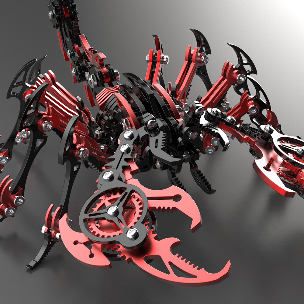Escorpión Mecánico Rojo Negro Metal 3D