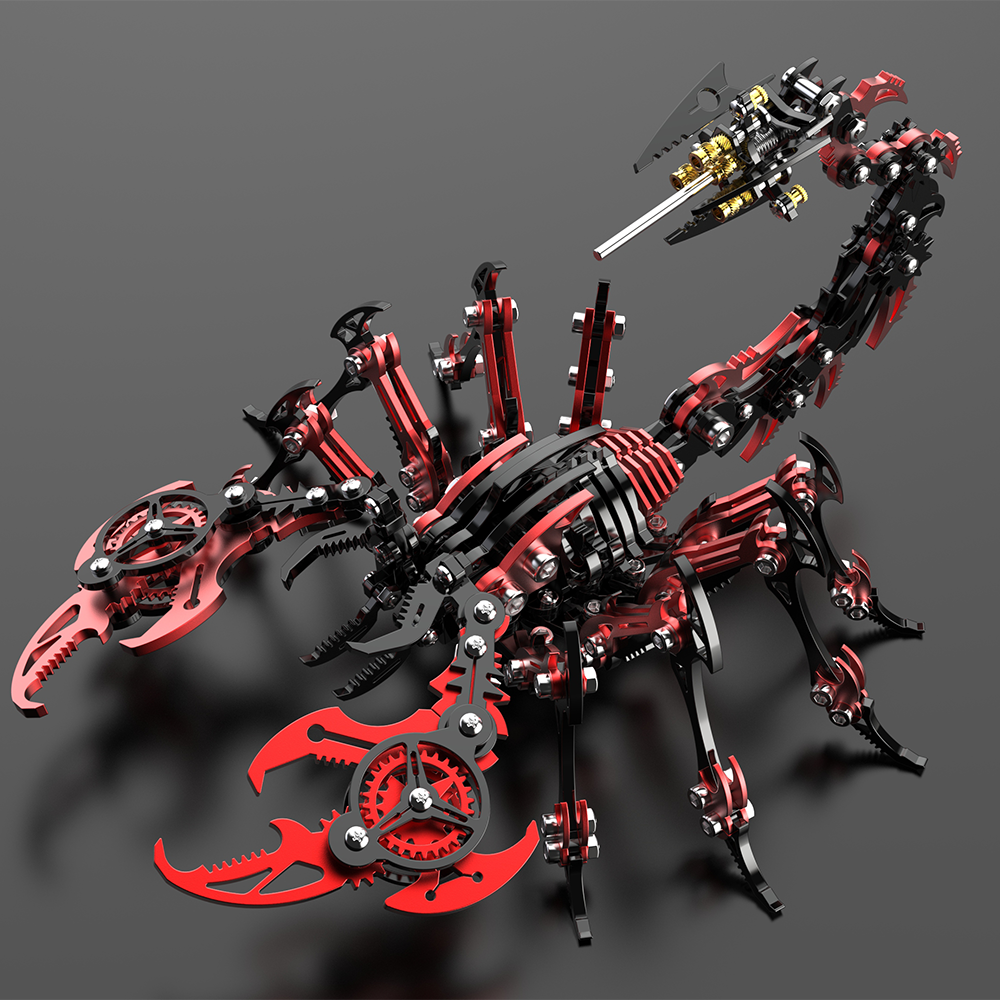 Escorpión Mecánico Rojo Negro Metal 3D