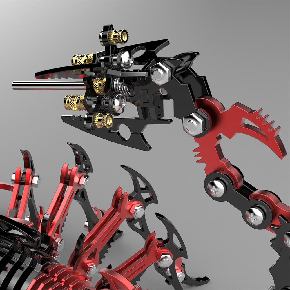 Escorpión Mecánico Rojo Negro Metal 3D