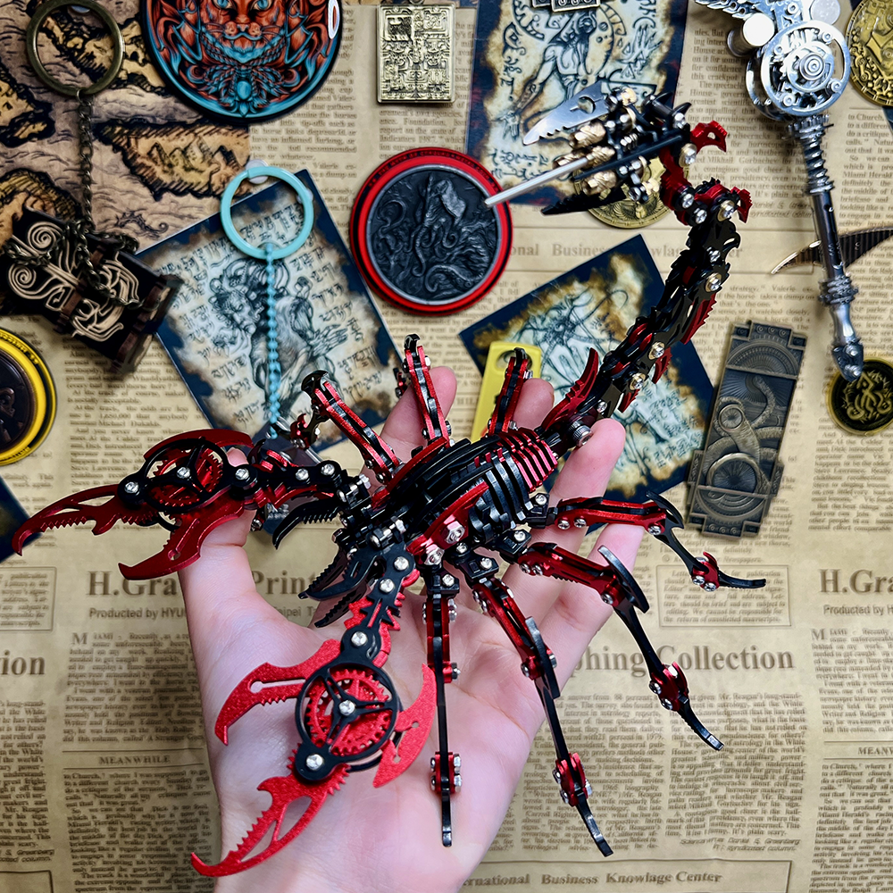 Escorpión Mecánico Rojo Negro Metal 3D