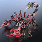 Escorpión Mecánico Rojo Negro Metal 3D