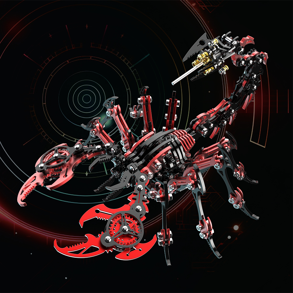 Escorpión Mecánico Rojo Negro Metal 3D