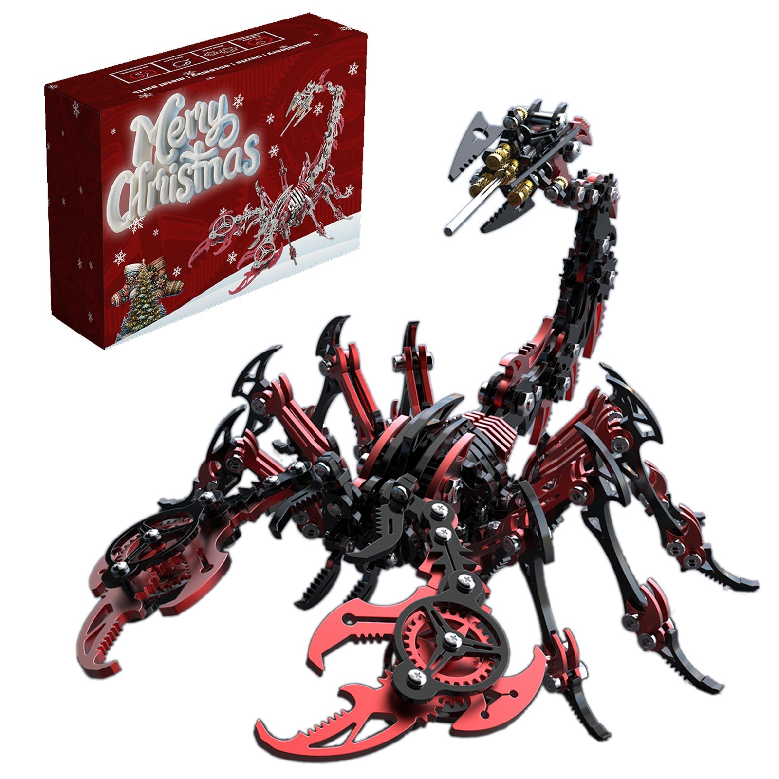 Escorpión Mecánico Rojo Negro Metal 3D