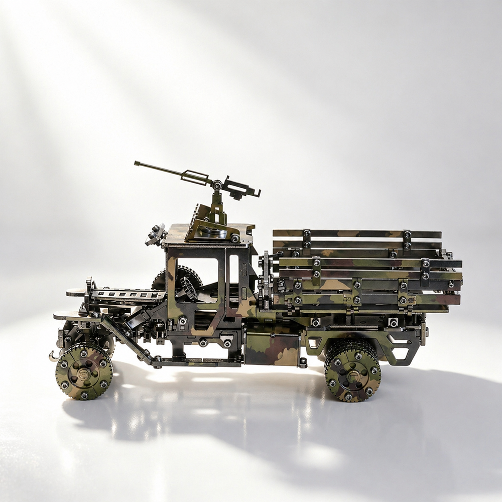 Camión Militar Camuflaje Mecánico Metal 3D