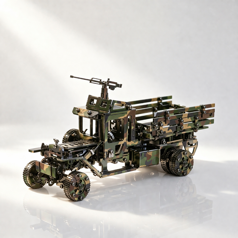 Camión Militar Camuflaje Mecánico Metal 3D