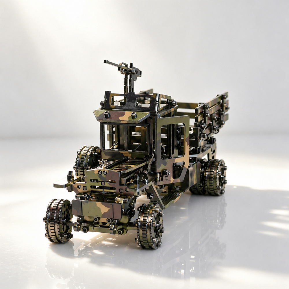 Camión Militar Camuflaje Mecánico Metal 3D