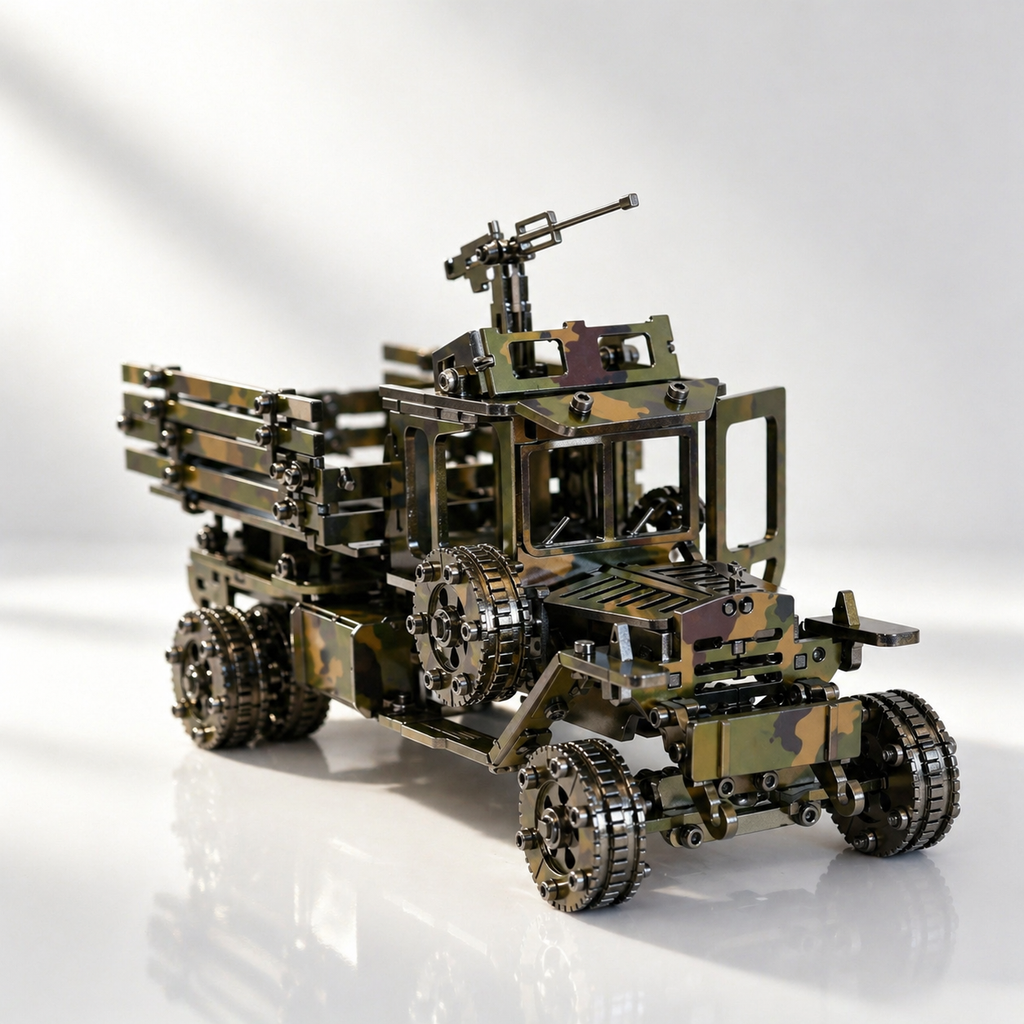 Camión Militar Camuflaje Mecánico Metal 3D