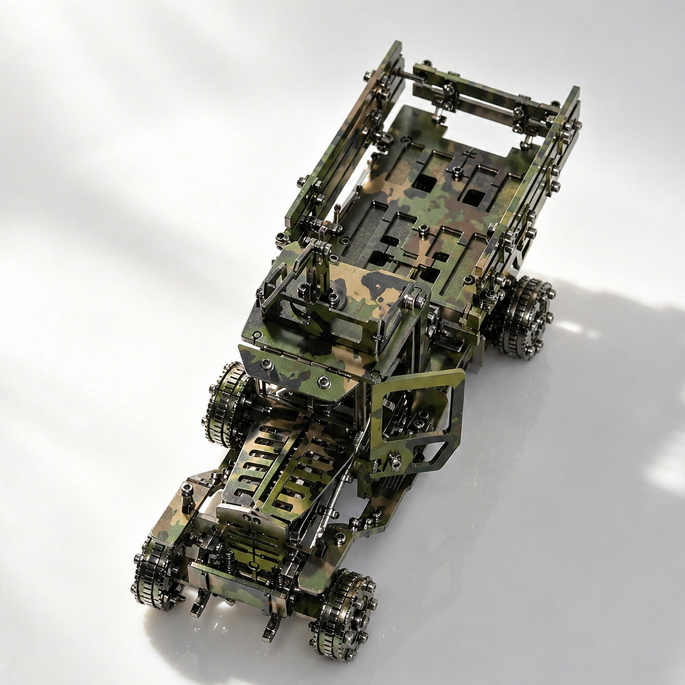 Camión Militar Camuflaje Mecánico Metal 3D