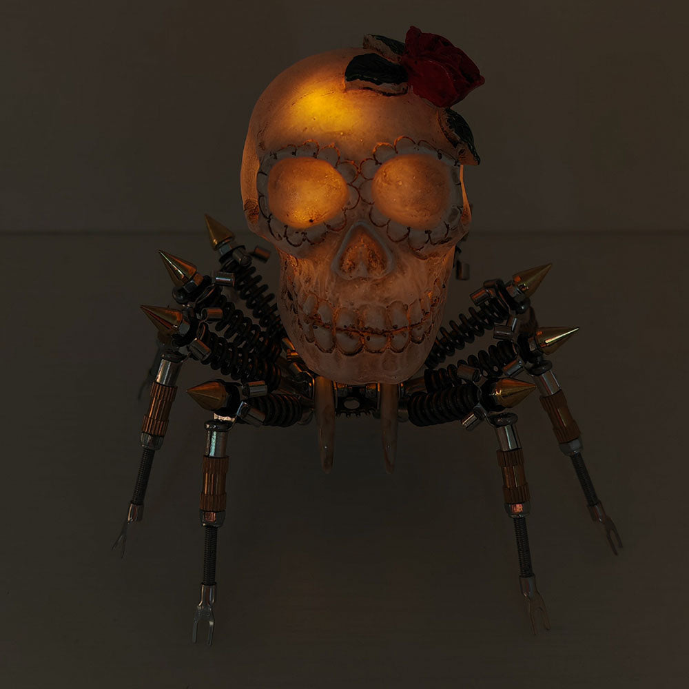 Araña Calavera Luz Nocturna Metal 3D Halloween