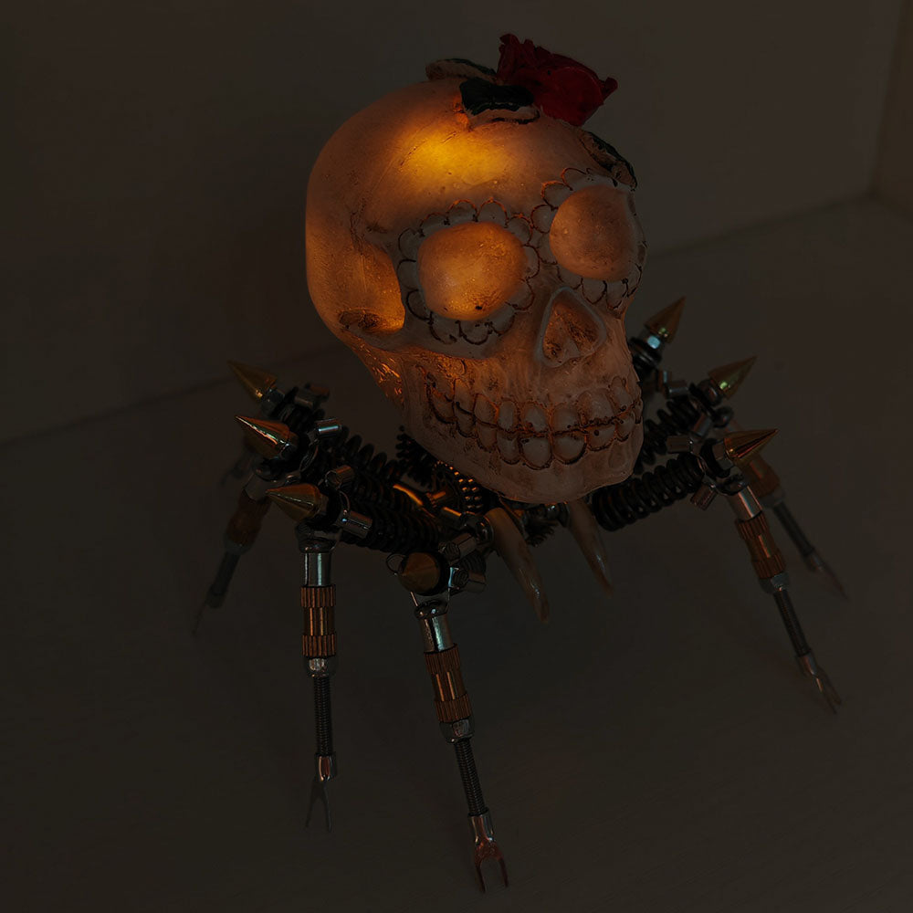 Araña Calavera Luz Nocturna Metal 3D Halloween