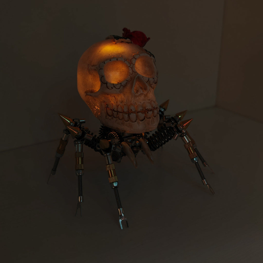 Araña Calavera Luz Nocturna Metal 3D Halloween