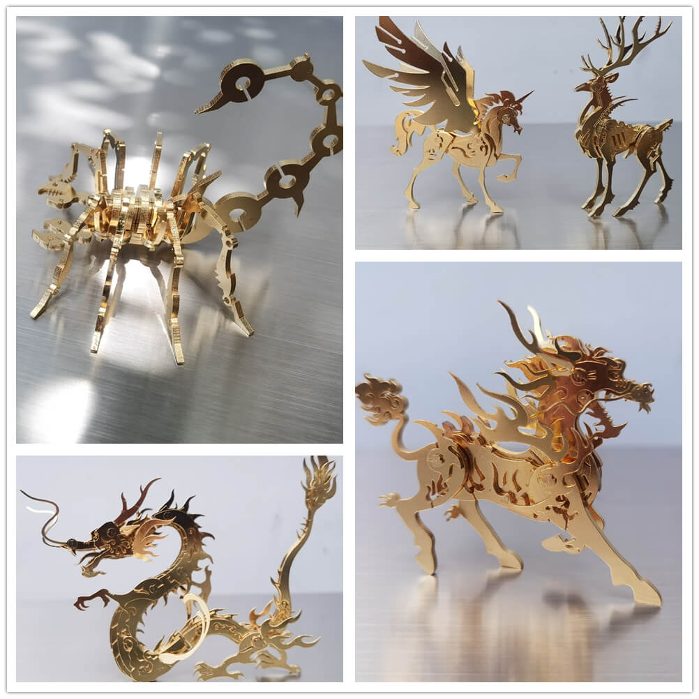 Pack 5 Figuras Doradas Metal 3D