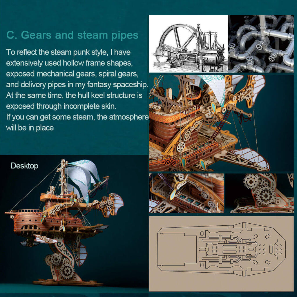 Nave Espacial Fantasy Steampunk Madera 3D