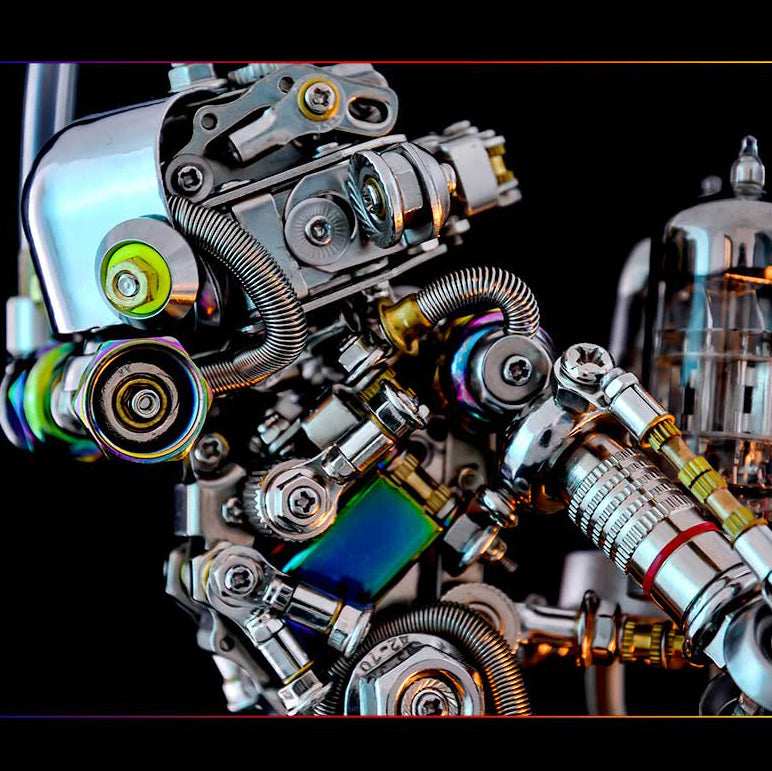 Simio Buceador Cyberpunk Metal 3D con Base