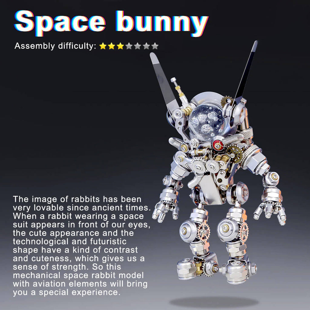 Conejo Astronauta Espacial Cyberpunk Metal 3D