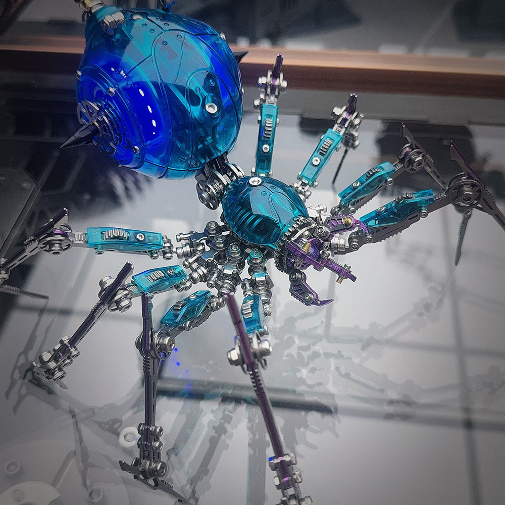 Araña Mecha Batalla Azul Cyberpunk Metal 3D
