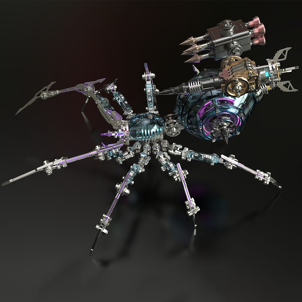 Araña Mecha Batalla Azul Cyberpunk Metal 3D