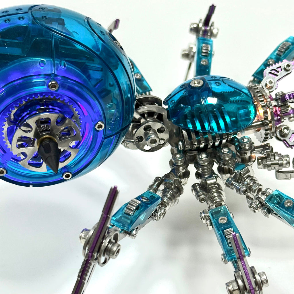 Araña Mecha Batalla Azul Cyberpunk Metal 3D