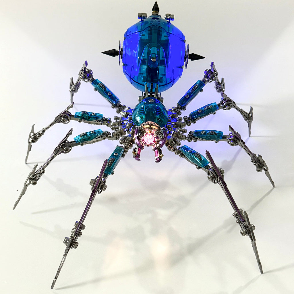 Araña Mecha Batalla Azul Cyberpunk Metal 3D