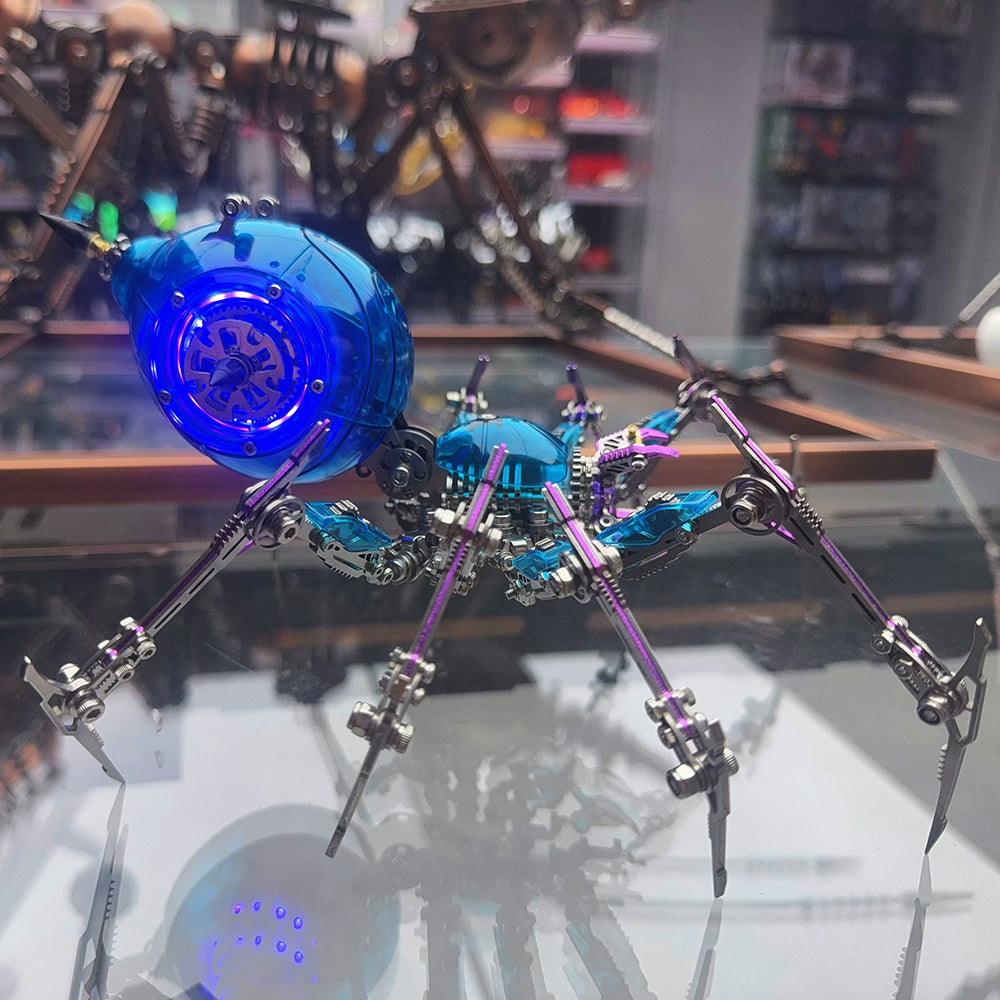 Araña Mecha Batalla Azul Cyberpunk Metal 3D