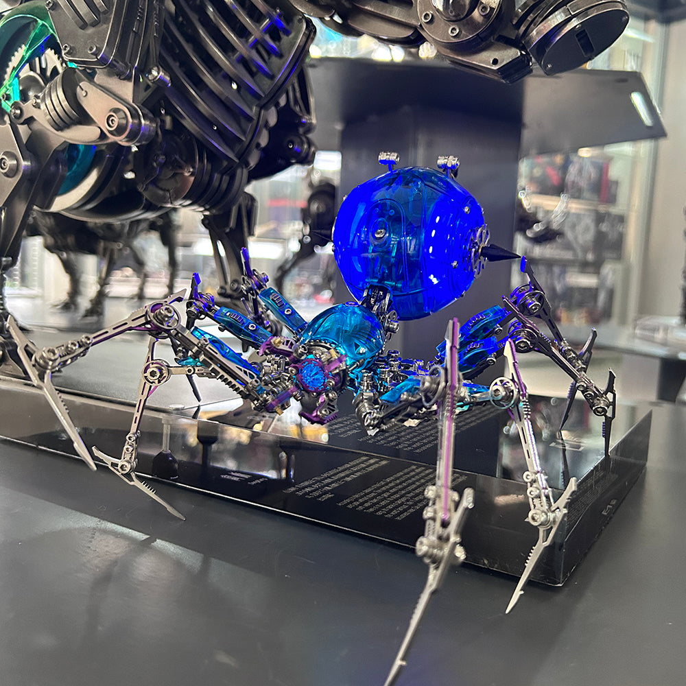 Araña Mecha Batalla Azul Cyberpunk Metal 3D