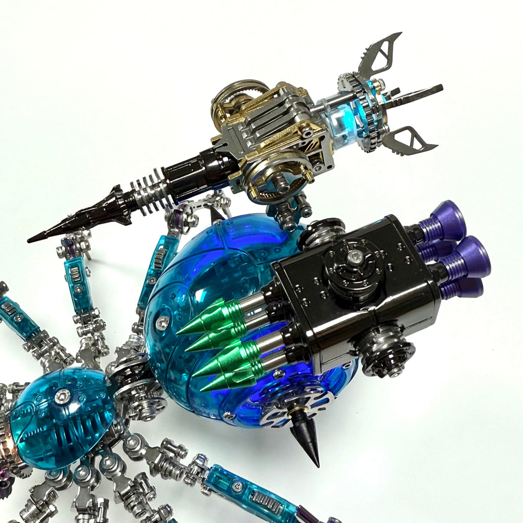 Araña Mecha Batalla Azul Cyberpunk Metal 3D