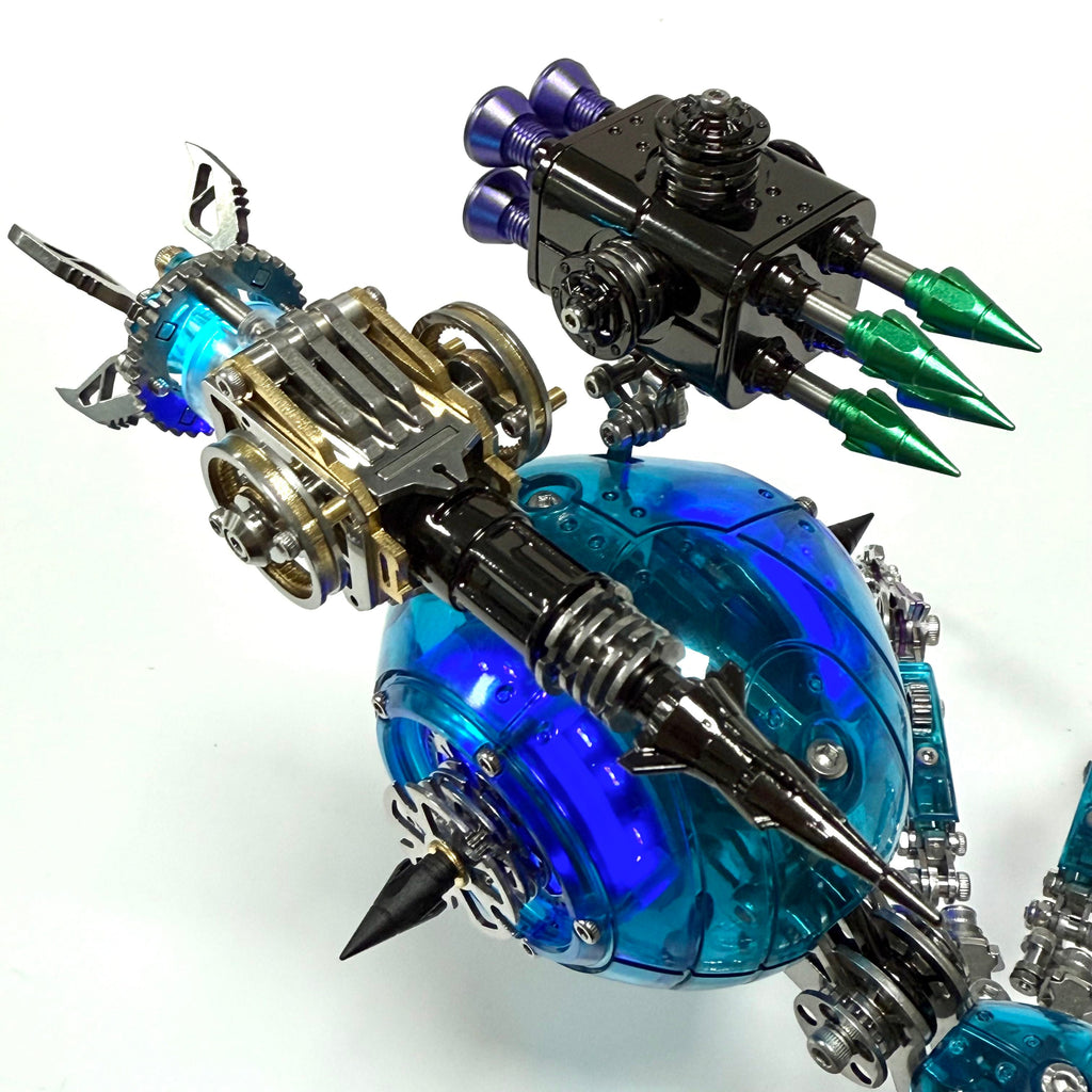 Araña Mecha Batalla Azul Cyberpunk Metal 3D