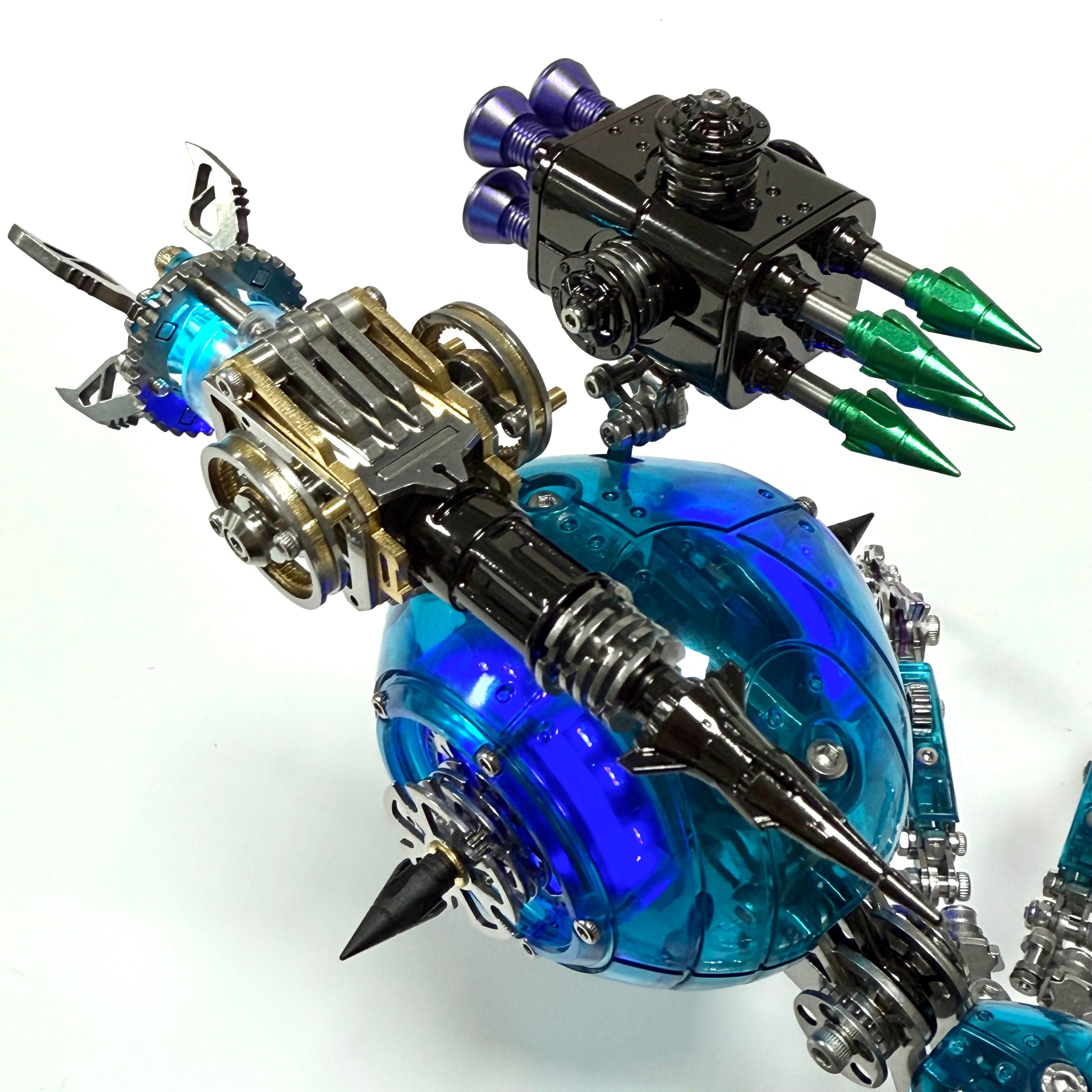 Araña Mecha Batalla Azul Cyberpunk Metal 3D