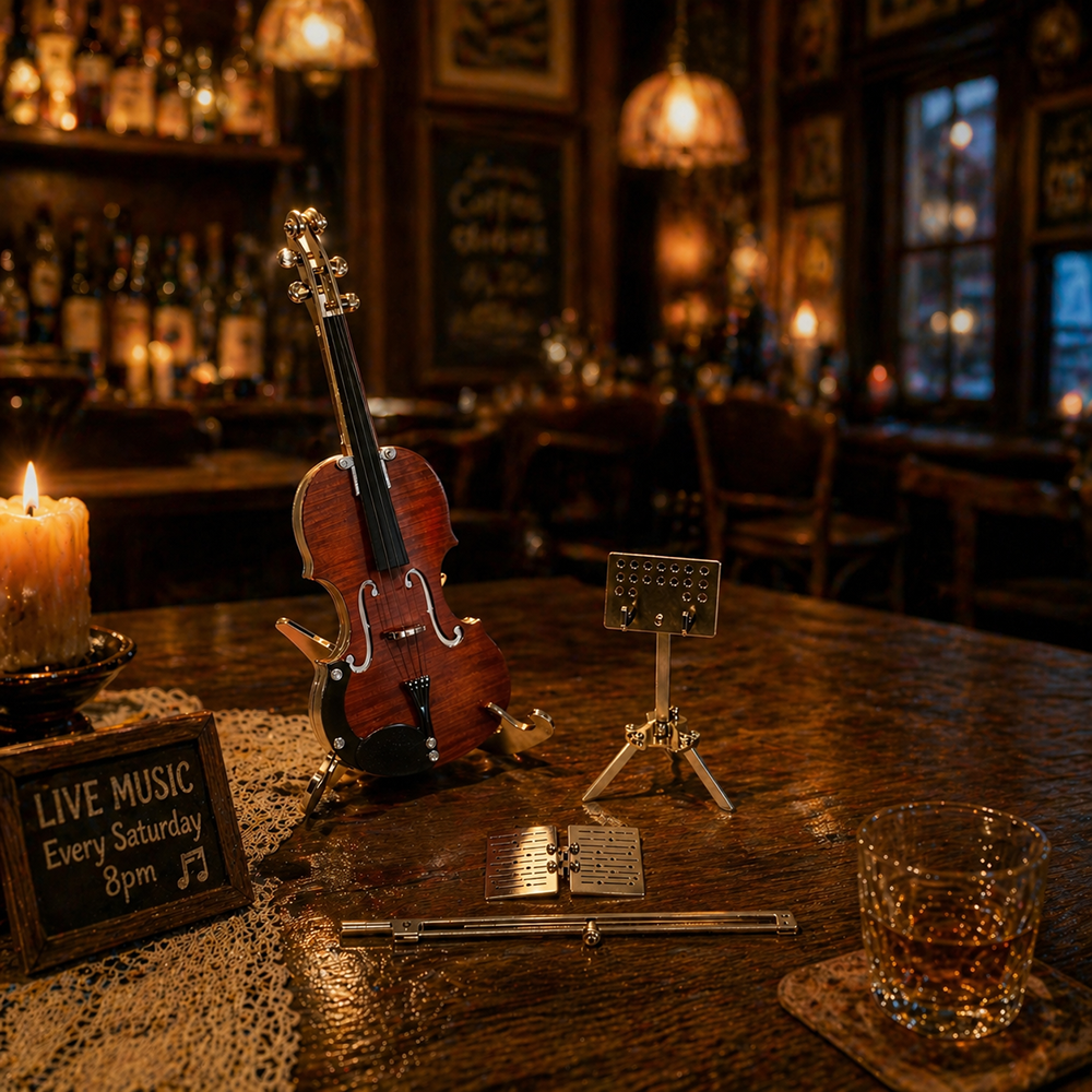 Violín Miniatura Elegante Metal 3D