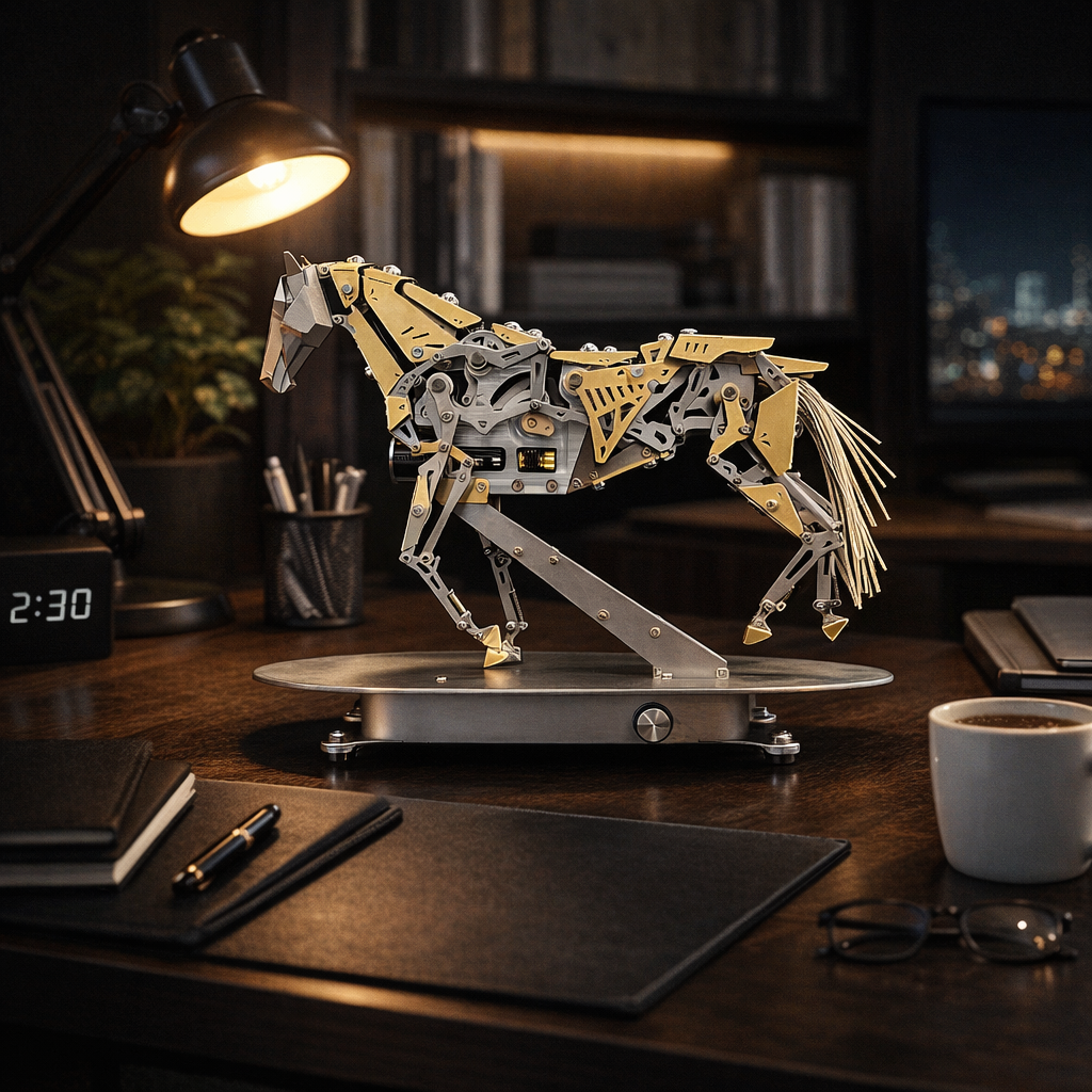 Caballo Mecánico en Movimiento Metal 3D