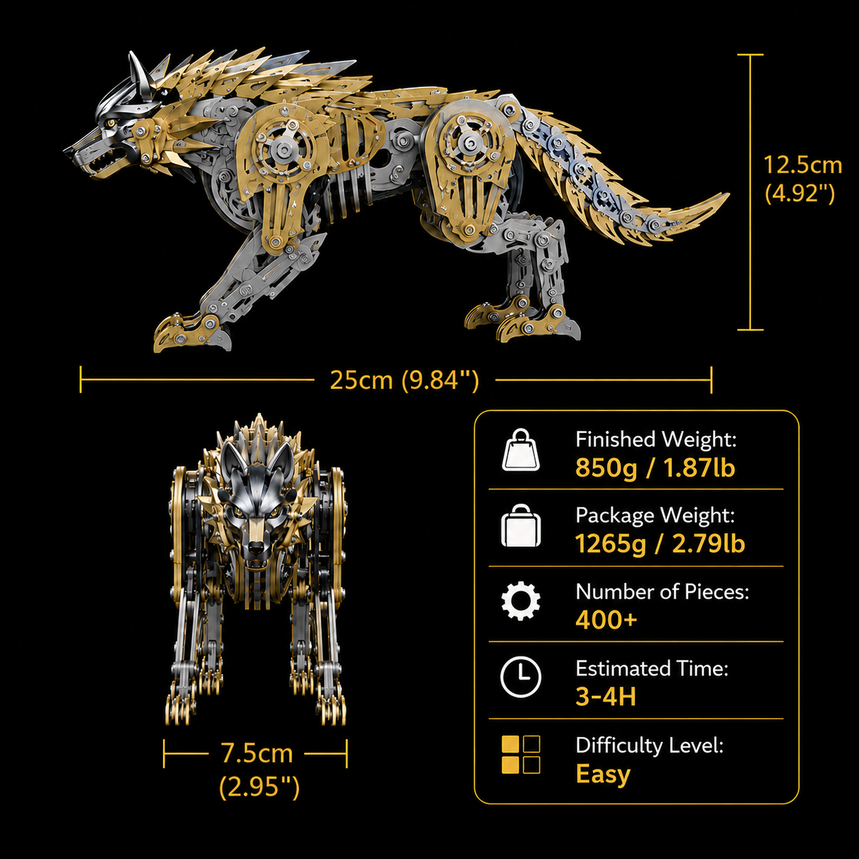 Lobo Mecánico Articulado Metal 3D