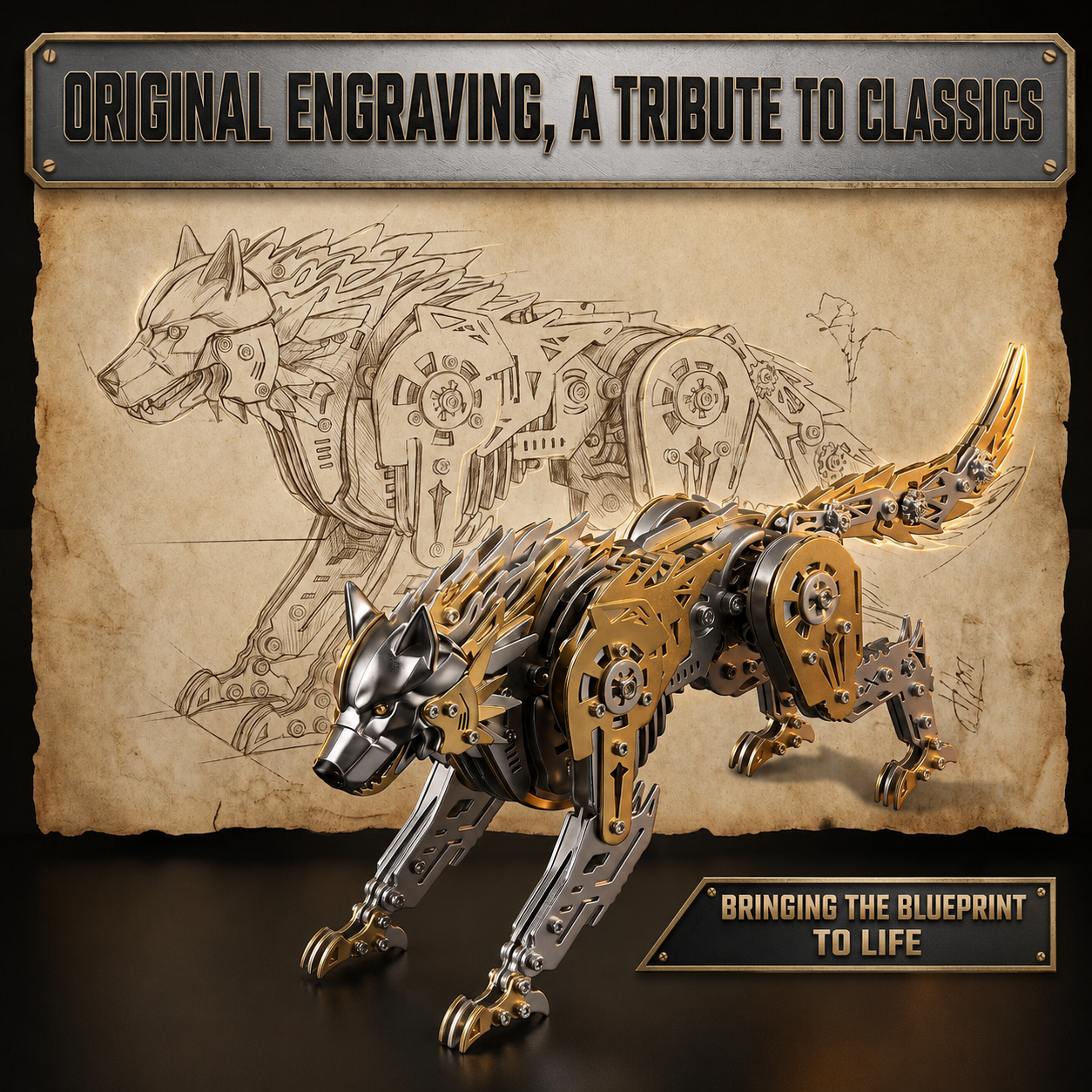 Lobo Mecánico Articulado Metal 3D
