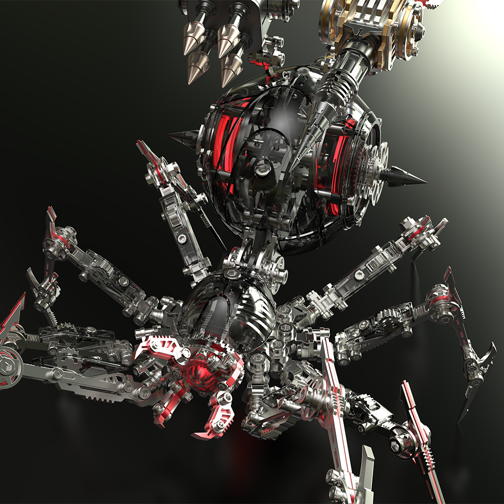 Araña de Batalla Negra Mecánica Metal 3D