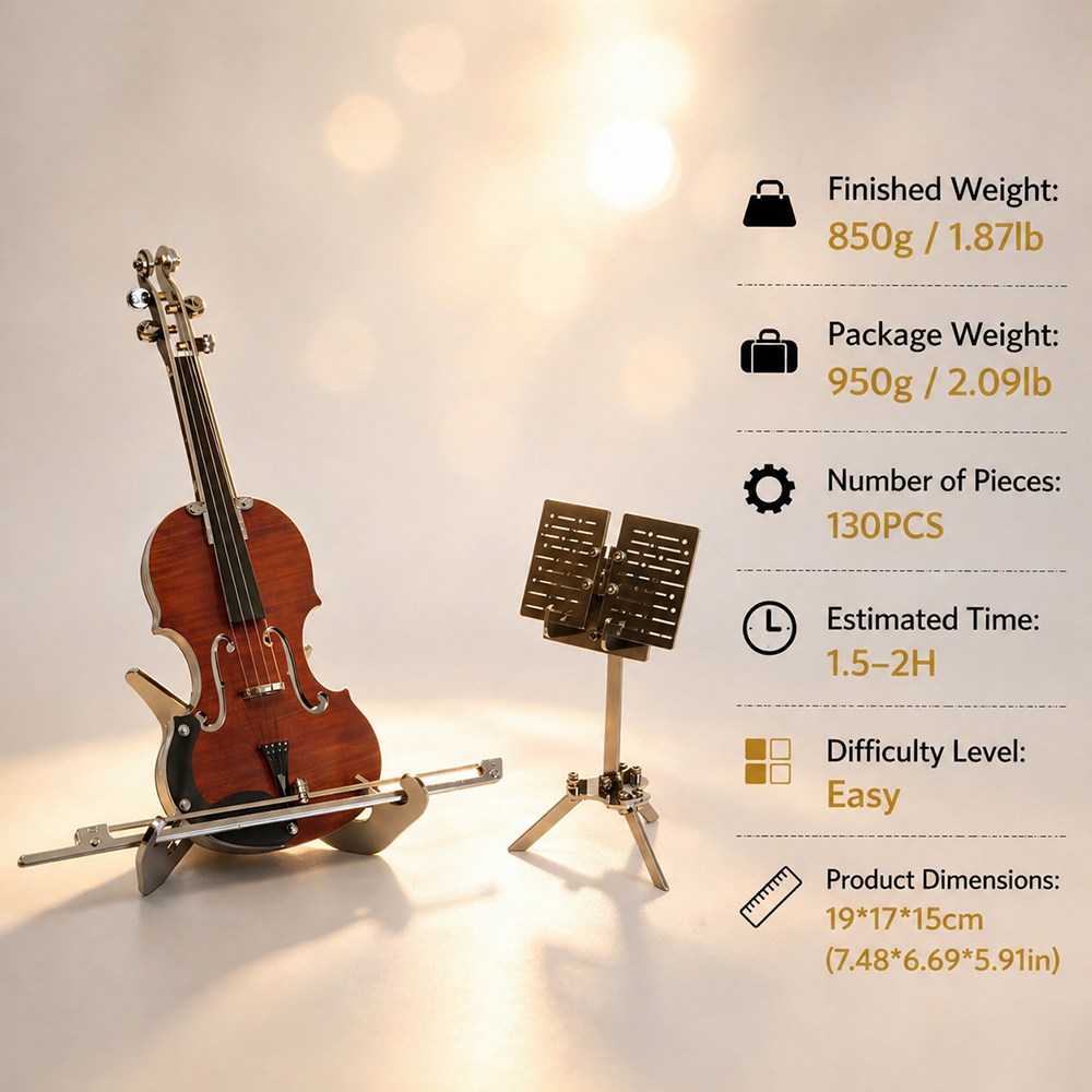 Violín Miniatura Elegante Metal 3D