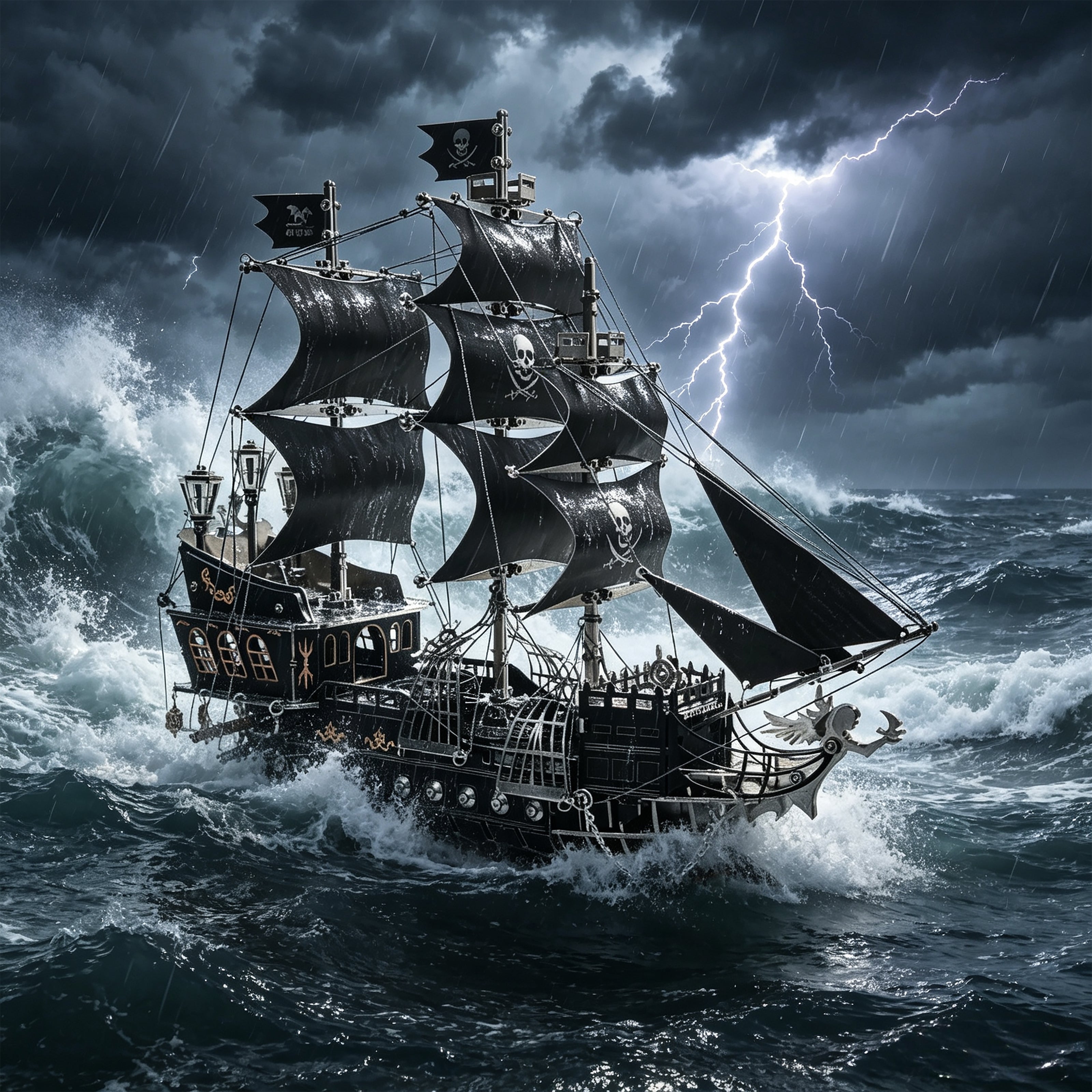 Barco Pirata Mecánico Metal 3D