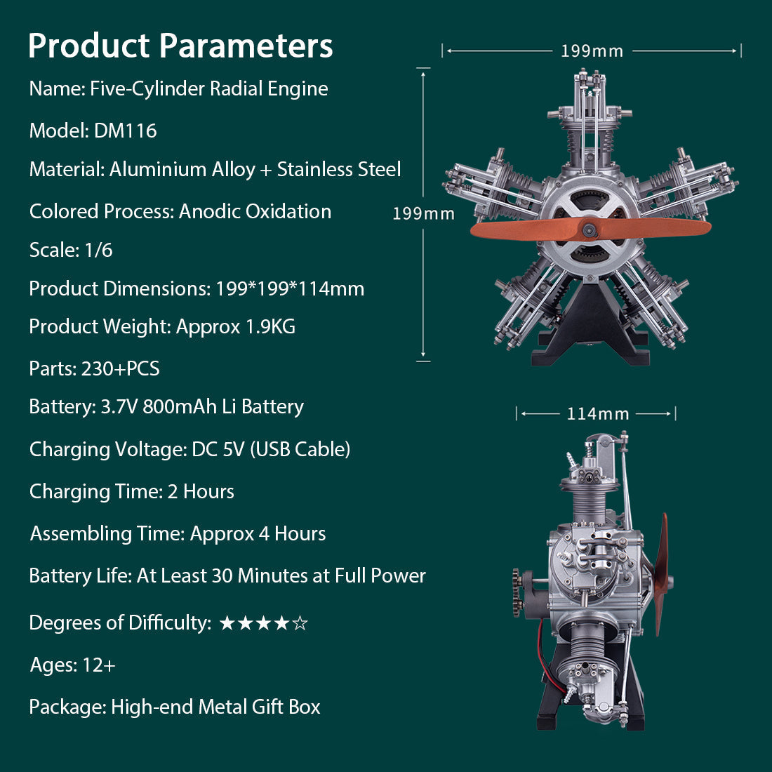 Motor Radial Metal Escala 1/6 250 piezas