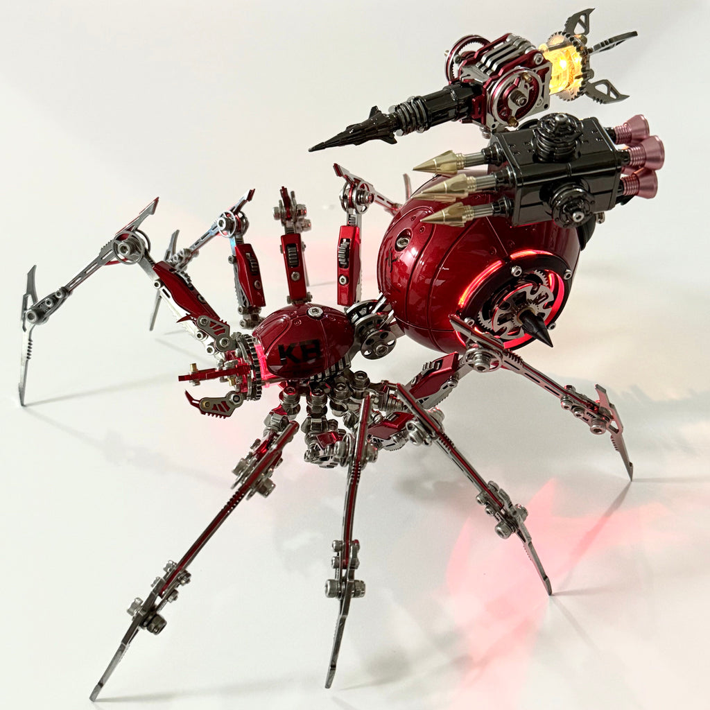 Araña Roja Mecánica Steampunk Metal 3D con Armas