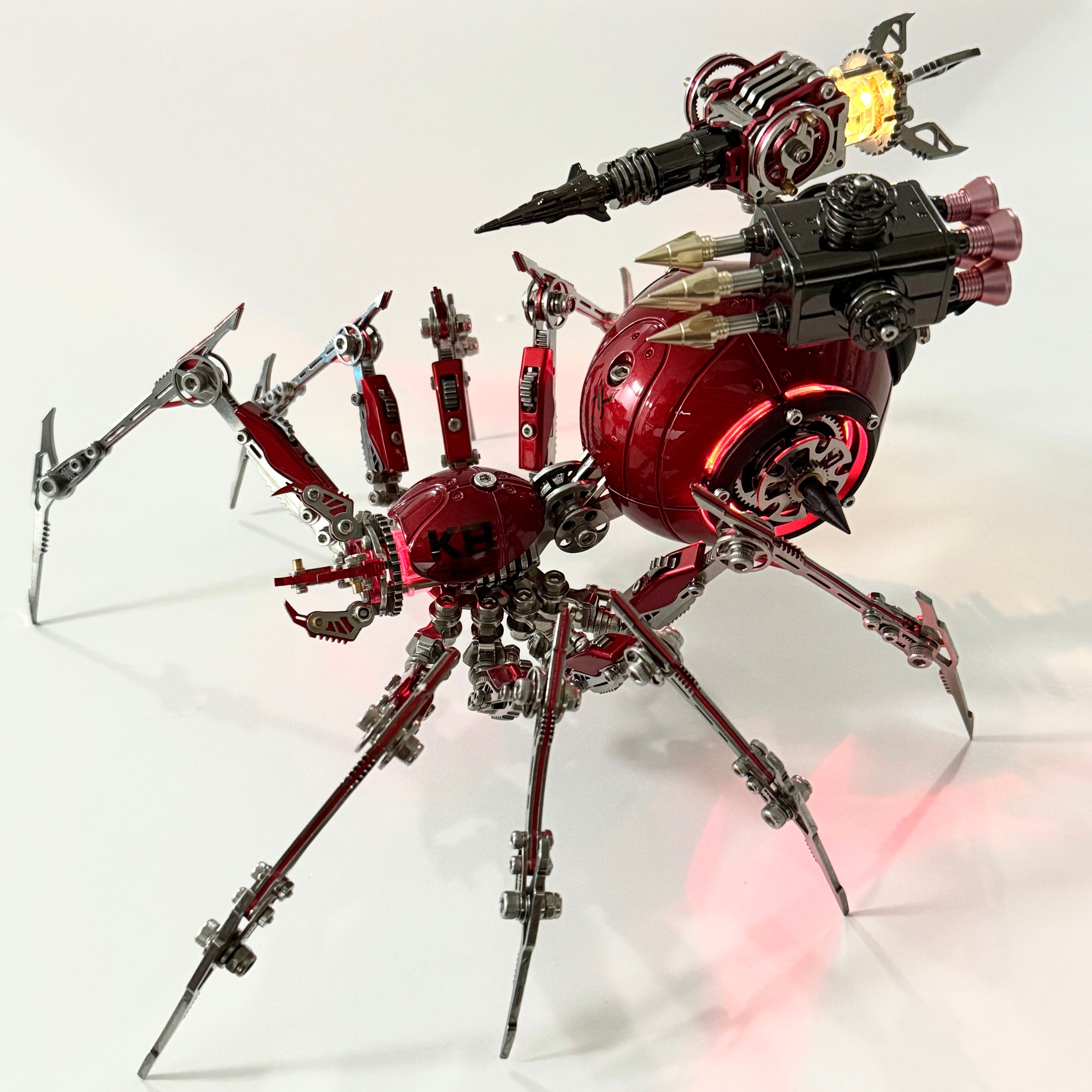 Araña Roja Mecánica Steampunk Metal 3D con Armas