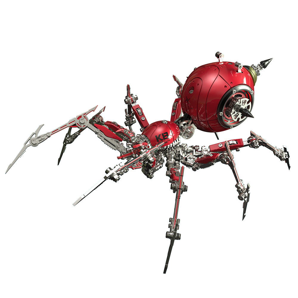 Araña Roja Mecánica Steampunk Metal 3D con Armas
