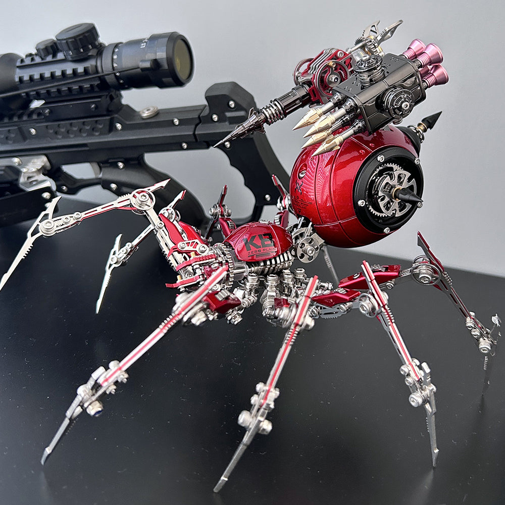 Araña Roja Mecánica Steampunk Metal 3D con Armas