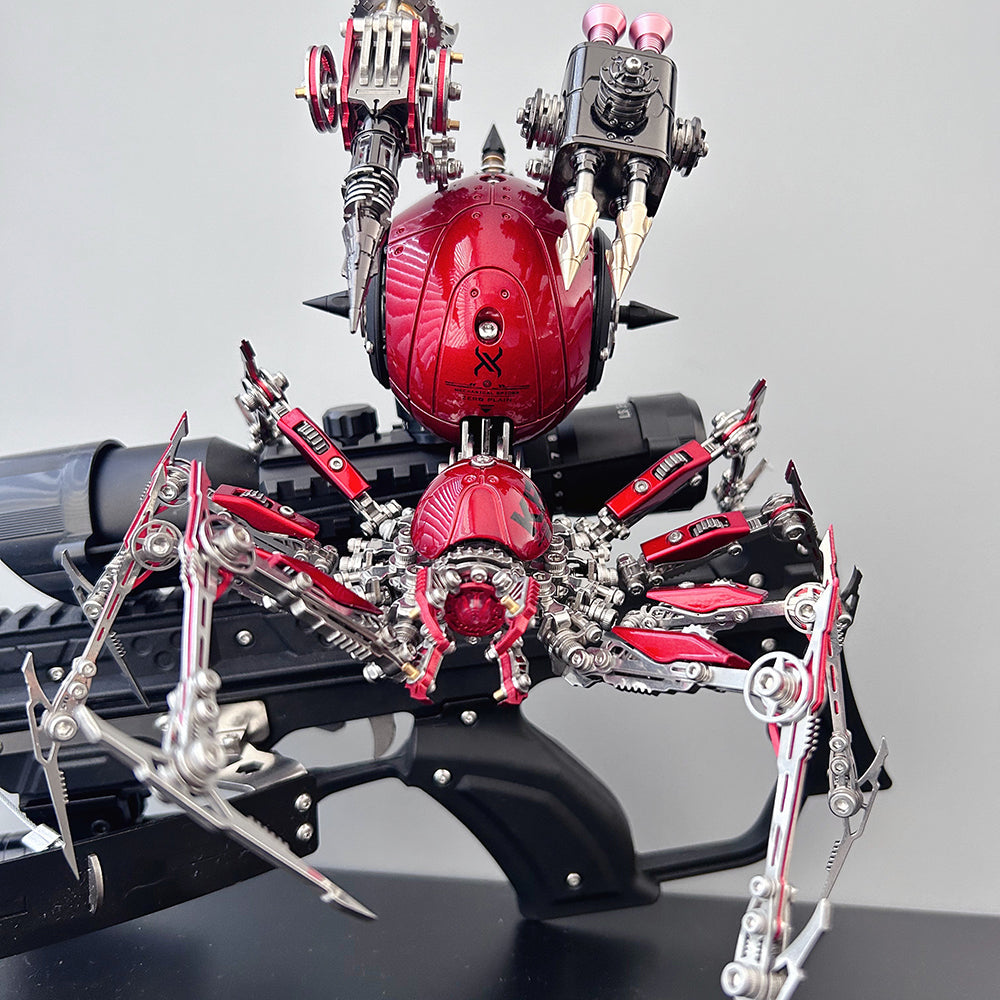Araña Roja Mecánica Steampunk Metal 3D con Armas