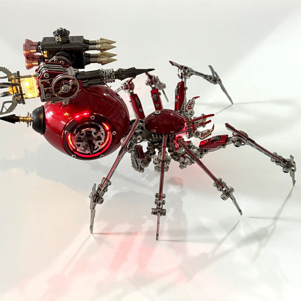 Araña Roja Mecánica Steampunk Metal 3D con Armas