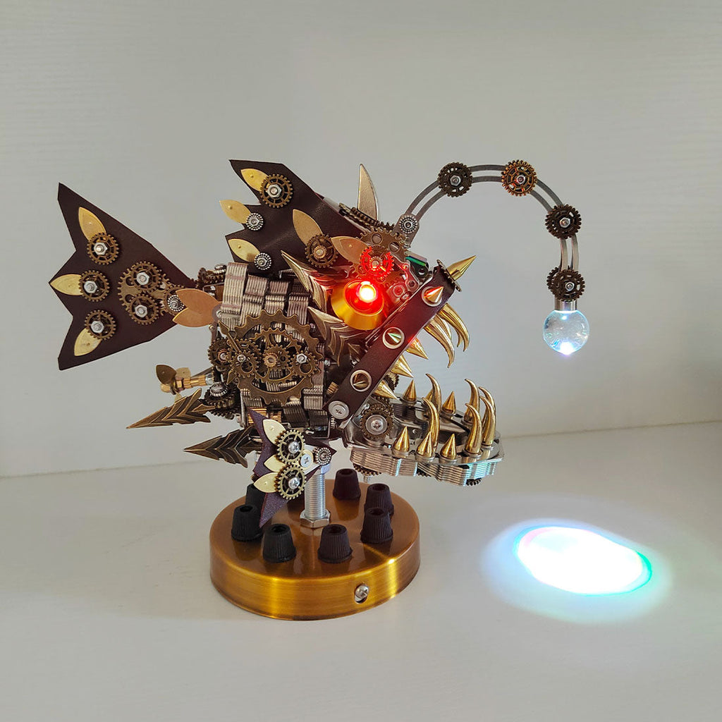 Pez Linterna Steampunk Metal 3D con Base
