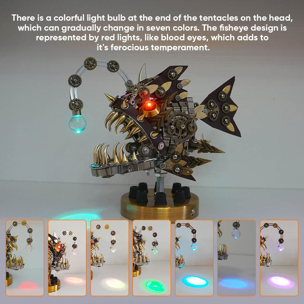 Pez Linterna Steampunk Metal 3D con Base